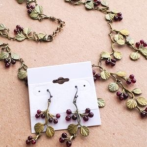 Set Michael Michaud Strawberry Blossom Necklace + Earrings Silver Seasons Bronze